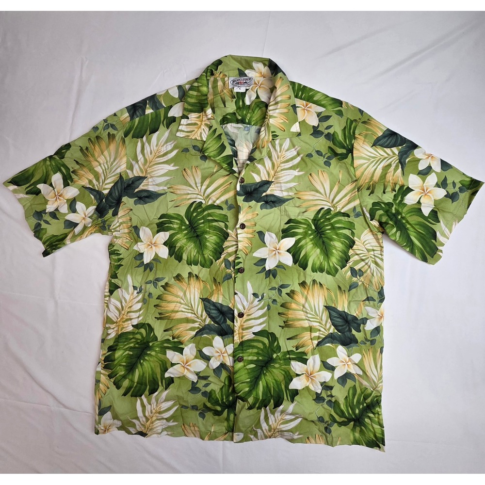 Pacific Legend Hawaiian Shirt Mens XL Green Floral Tropical Cotton - Picture 1 of 6